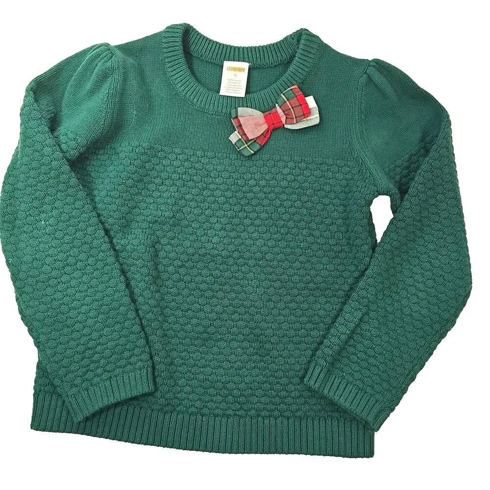 Gymboree Girls Size 6 Christmas Holiday Sweater Plaid Skirt Outfit 2 Pc Green